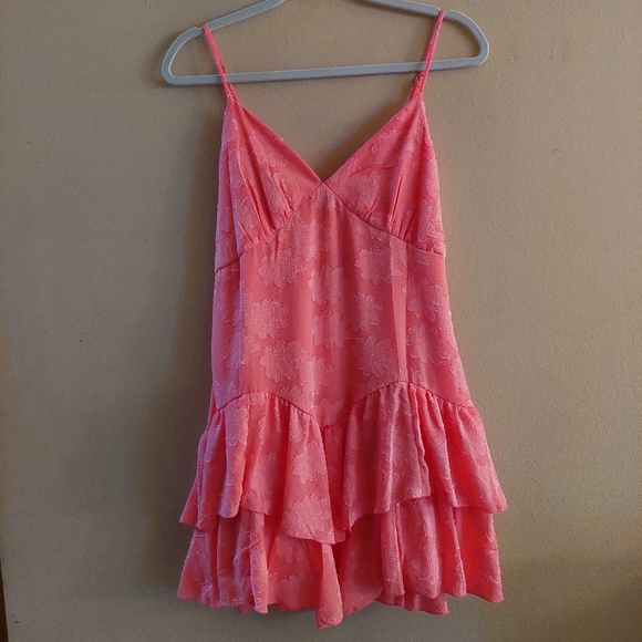 Wild Fable tiered ruffle coral- pink spaghetti strap mini dress cottagecore. M - Picture 3 of 11